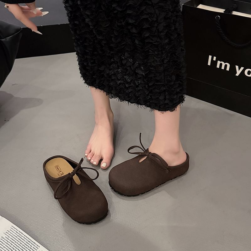 Bow Accent Plain Platform Mules
