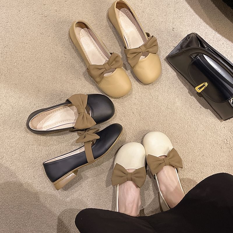 Mary Tone Shoes Heel Jane Bow Faux Low Two Leather Accent