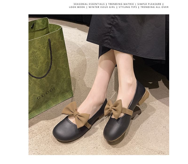 Mary Tone Shoes Heel Jane Bow Faux Low Two Leather Accent