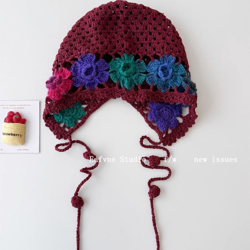 Floral Crochet Bonnet Hat Knit