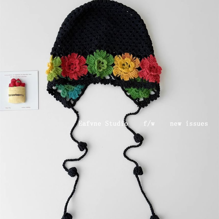 Floral Crochet Bonnet Hat Knit