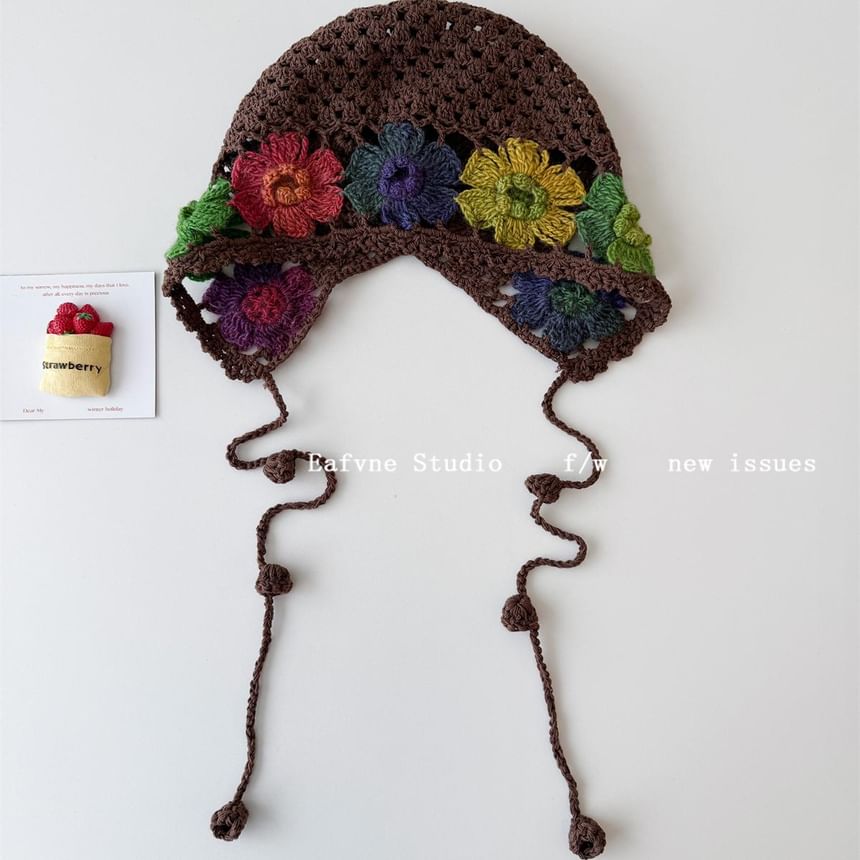 Floral Crochet Bonnet Hat Knit