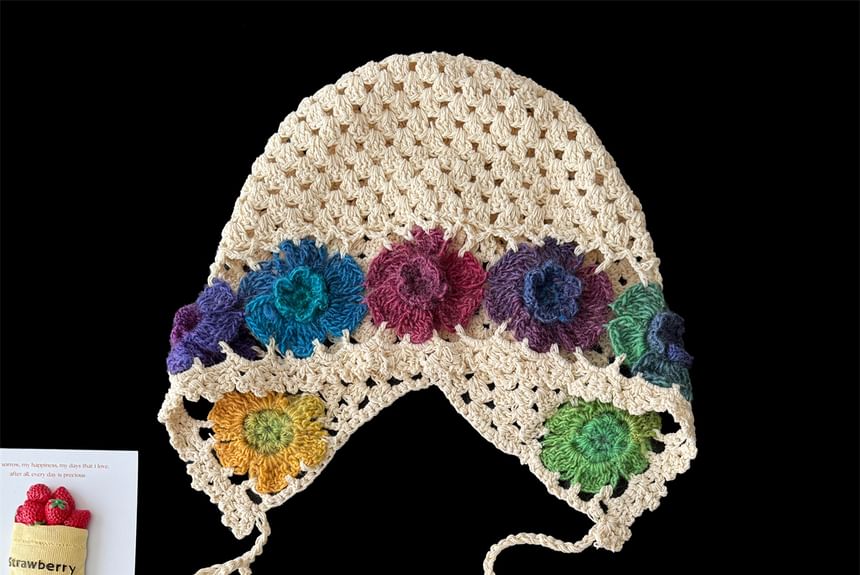 Floral Crochet Bonnet Hat Knit