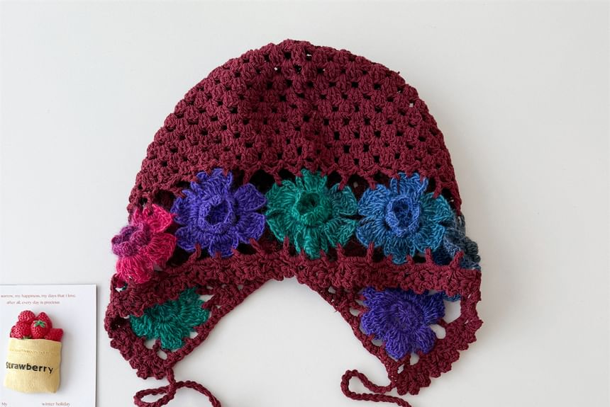Floral Crochet Bonnet Hat Knit