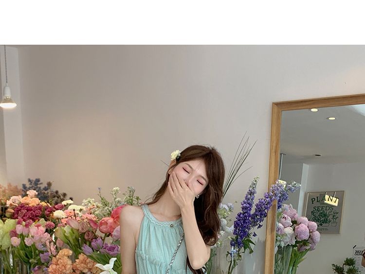 Round A-Line Midi Panel Neck Plain Dress Sleeveless