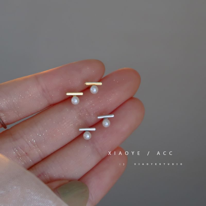 Sterling S925 Earring Stud Faux Pearl Silver