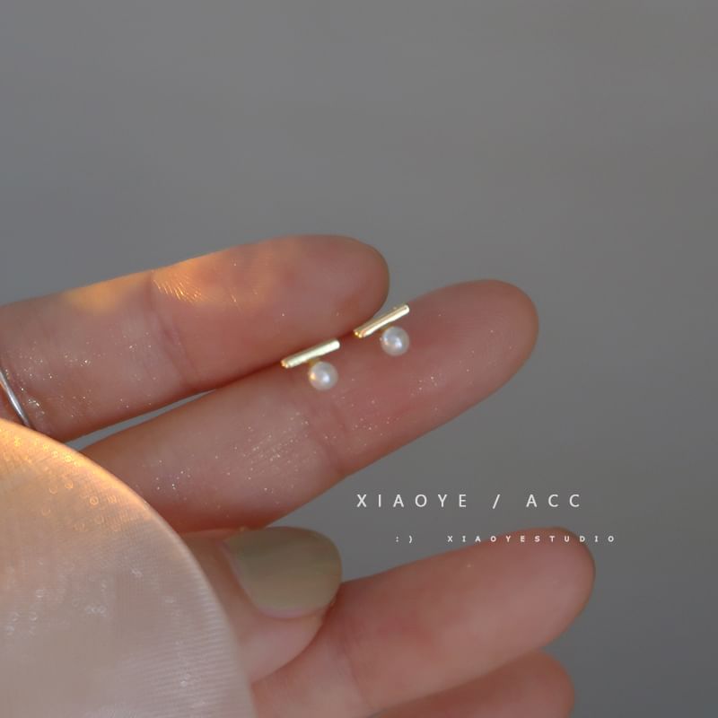 Sterling S925 Earring Stud Faux Pearl Silver