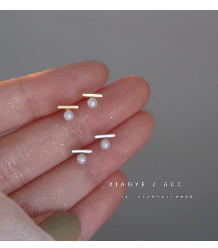 Sterling S925 Earring Stud Faux Pearl Silver