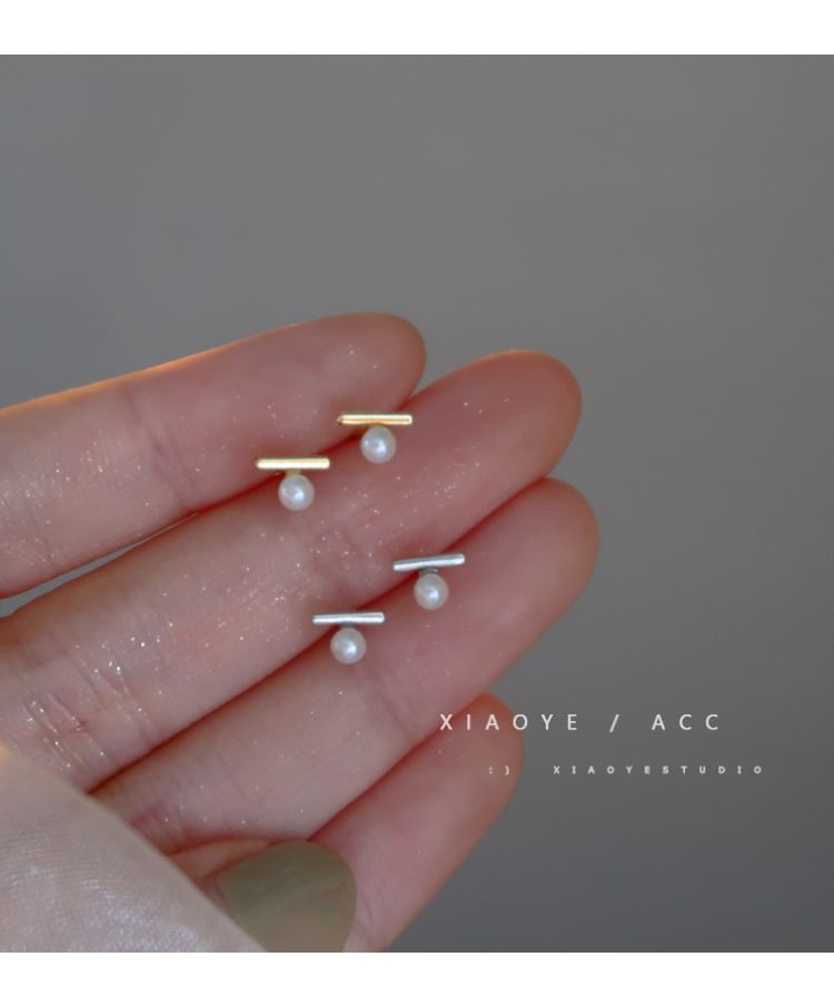 Sterling S925 Earring Stud Faux Pearl Silver