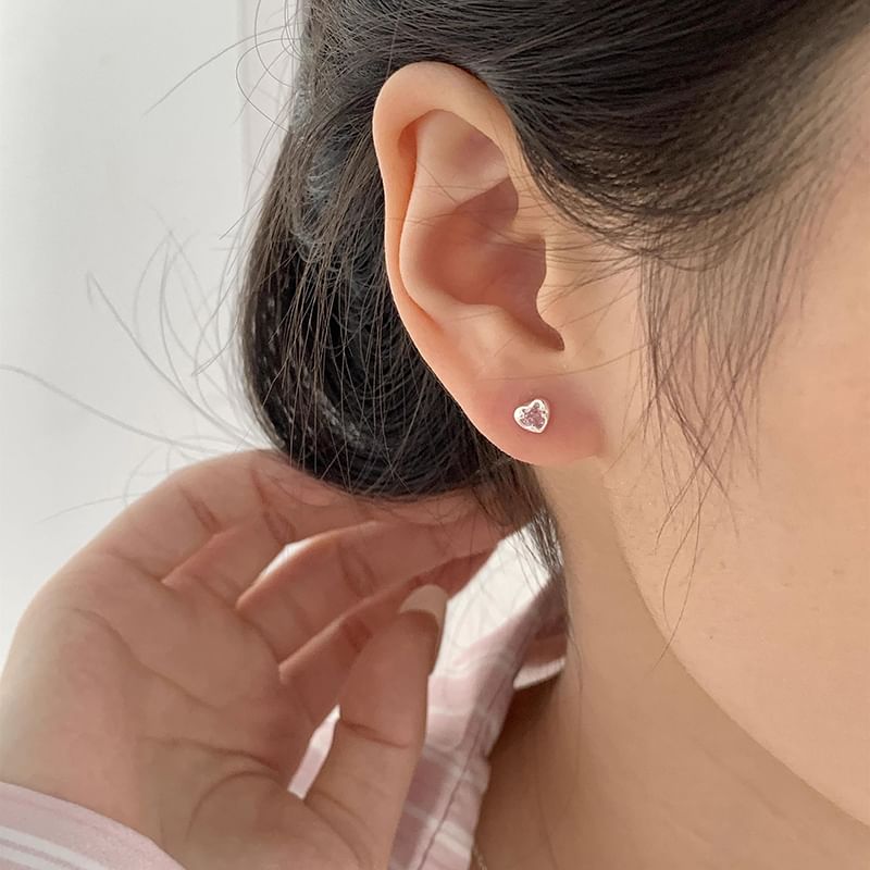 Heart Stud Rhinestone Alloy Earring