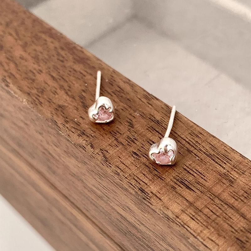 Heart Stud Rhinestone Alloy Earring