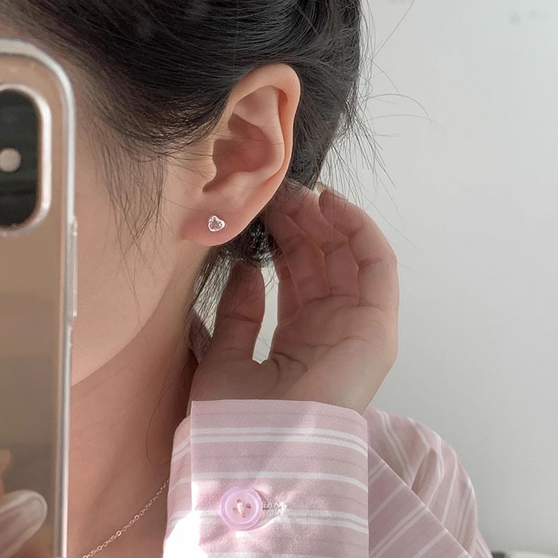 Heart Stud Rhinestone Alloy Earring