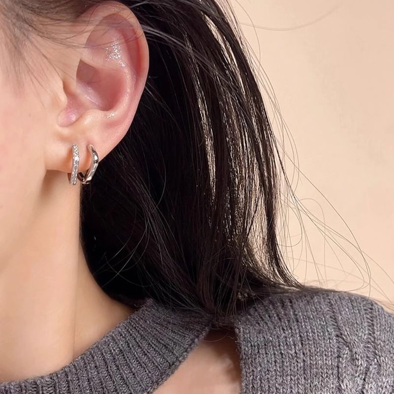 Earring Polished Alloy Square Rhinestone Huggie /