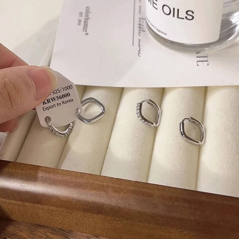 Earring Polished Alloy Square Rhinestone Huggie /