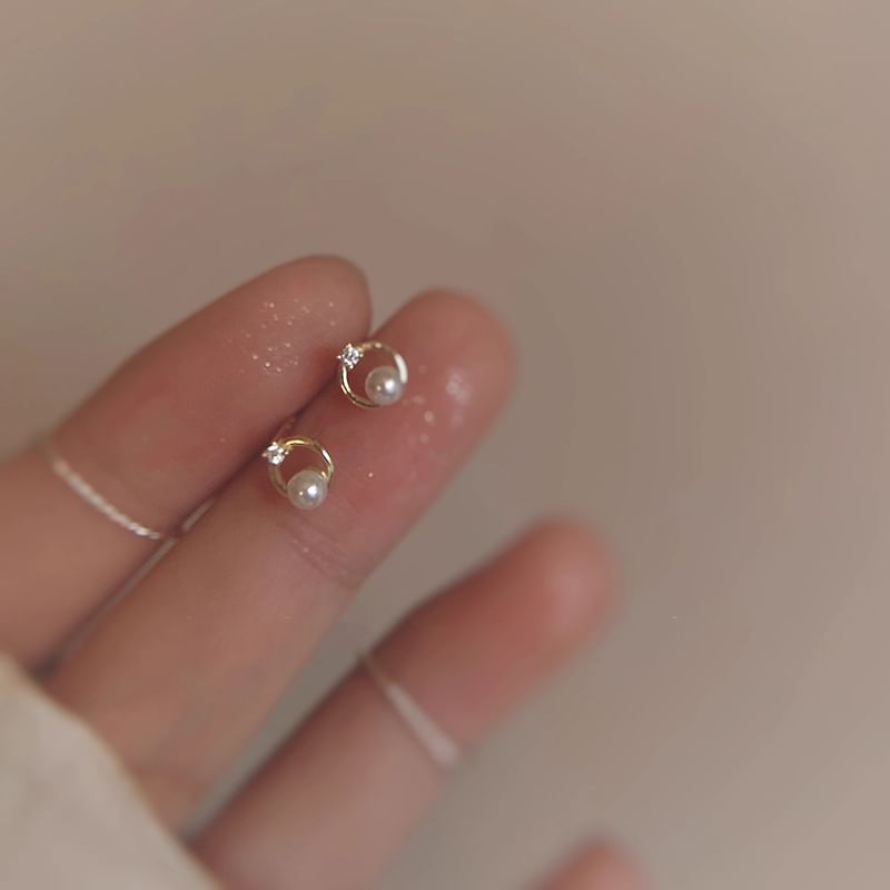 Alloy Faux Earring Pearl Rhinestone Stud