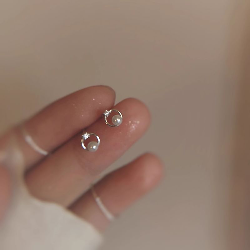 Alloy Faux Earring Pearl Rhinestone Stud