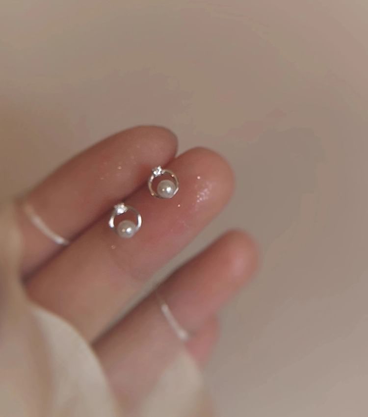 Alloy Faux Earring Pearl Rhinestone Stud