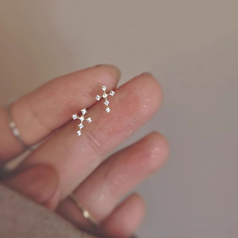 Earring Rhinestone Alloy Cross Stud