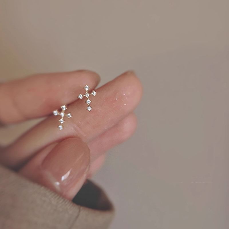 Earring Rhinestone Alloy Cross Stud