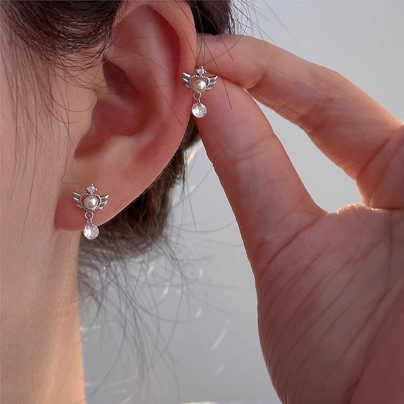 Drop Alloy Faux Wings Earring Pearl