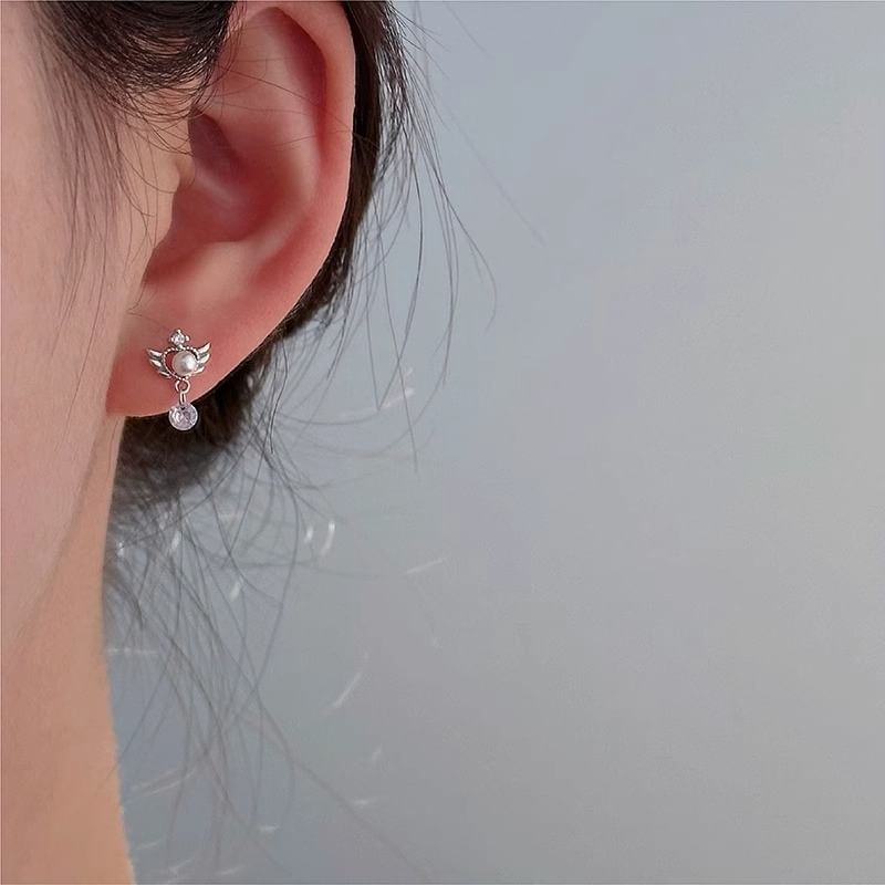 Drop Alloy Faux Wings Earring Pearl