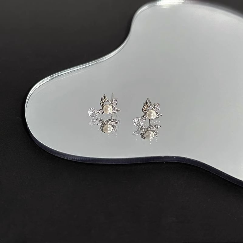 Drop Alloy Faux Wings Earring Pearl
