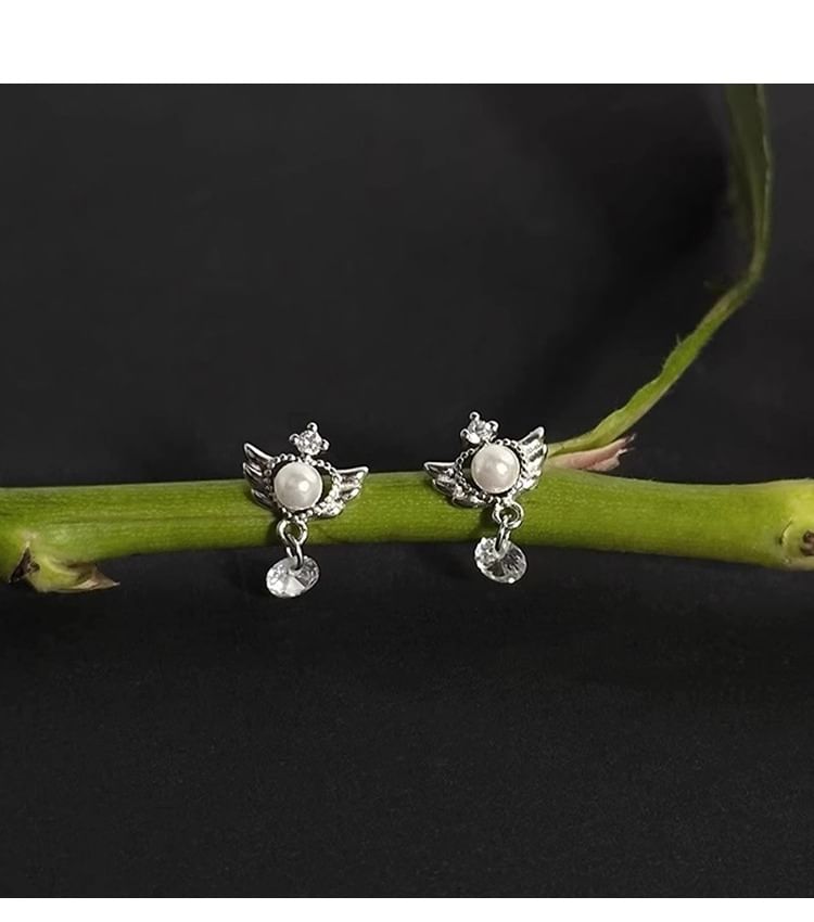 Drop Alloy Faux Wings Earring Pearl