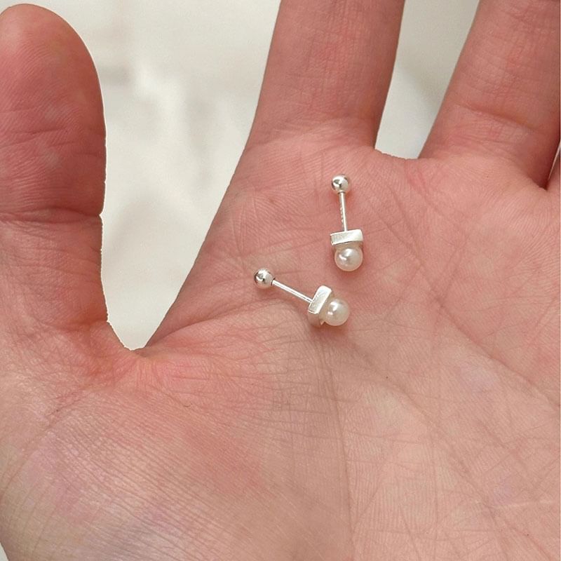 Pearl Earring Barbell Faux Alloy