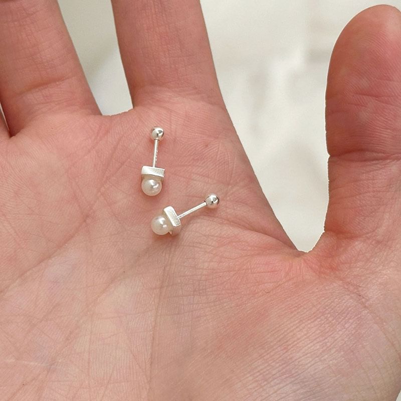 Pearl Earring Barbell Faux Alloy