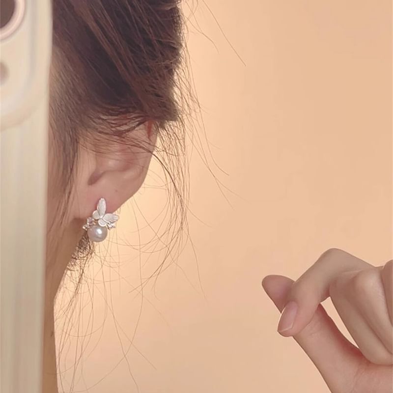 Butterfly Alloy Earring Faux Drop Pearl