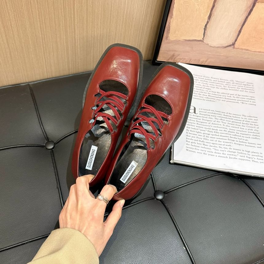 Heel Jane Toe Mary Pumps Chunky Square Plain Lace-Up