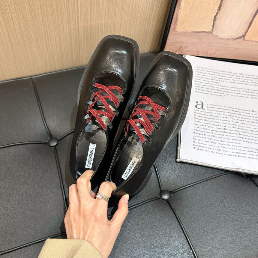 Heel Jane Toe Mary Pumps Chunky Square Plain Lace-Up