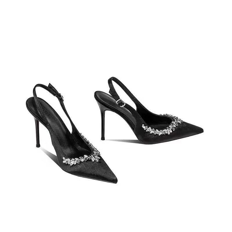 Rhinestone Slingback Sandals Heel Toe Pointed Stiletto