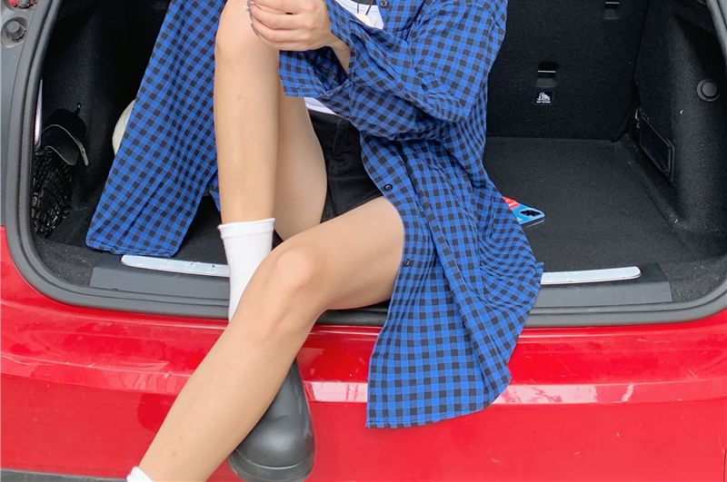 Shirt Collared Up Button Plaid Long-Sleeve