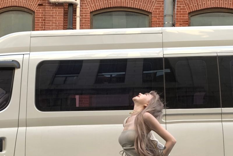 Strapless / Top Flared Side-Slit Plain Drawstring Pants Waist High Asymmetrical