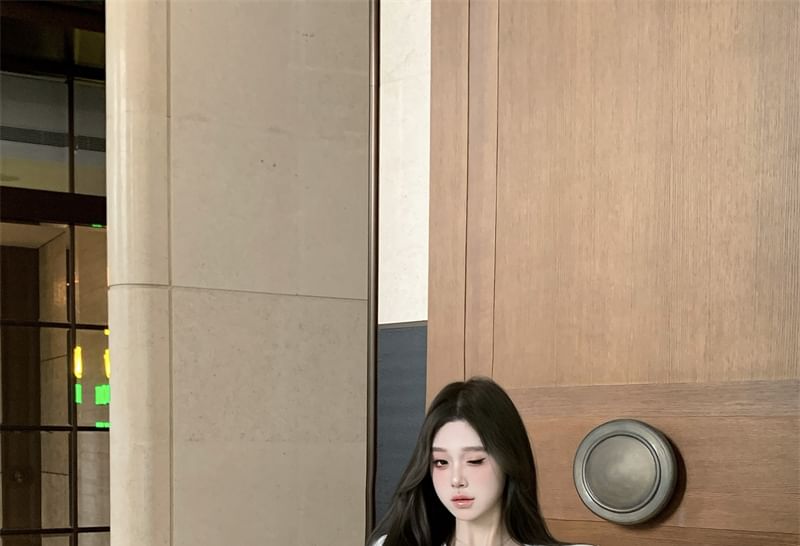 Top Plain Bustier Lace Open / Skirt A-Line Rise Jacket Mini High Cropped Front