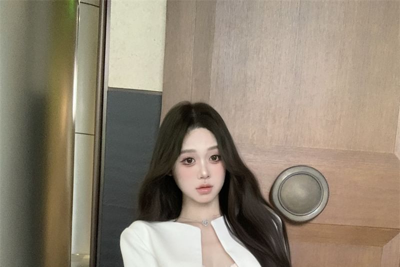 Top Plain Bustier Lace Open / Skirt A-Line Rise Jacket Mini High Cropped Front