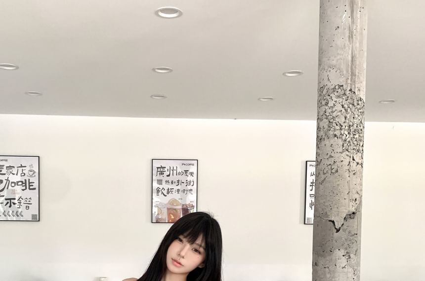 Mini Plaid Ruched Rise Top Skirt A-Line Bow Tube Sheer High /