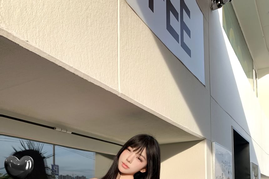 Mini Plaid Ruched Rise Top Skirt A-Line Bow Tube Sheer High /