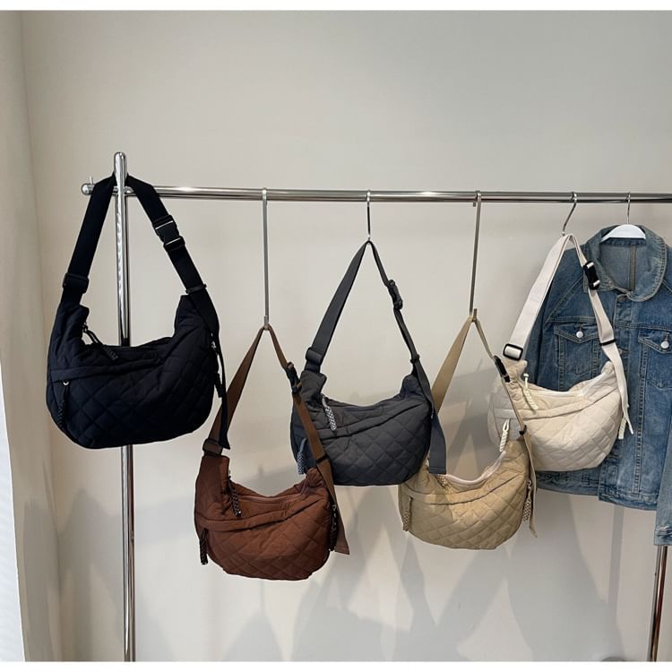 Nylon Zip Quilted Crossbody Bag Plain