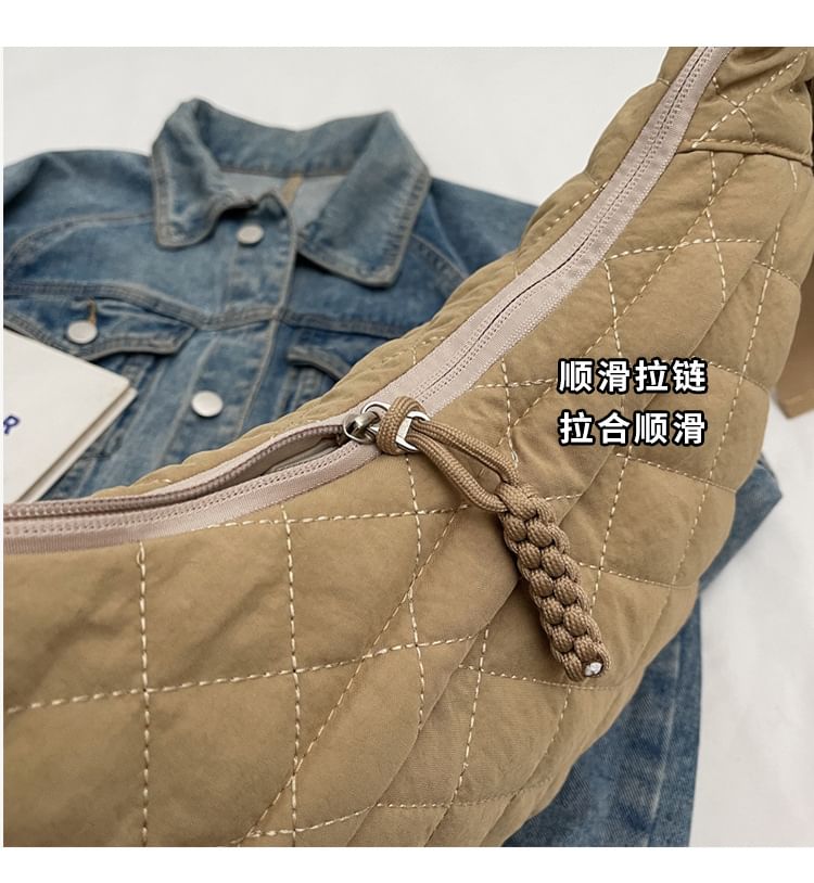 Nylon Zip Quilted Crossbody Bag Plain