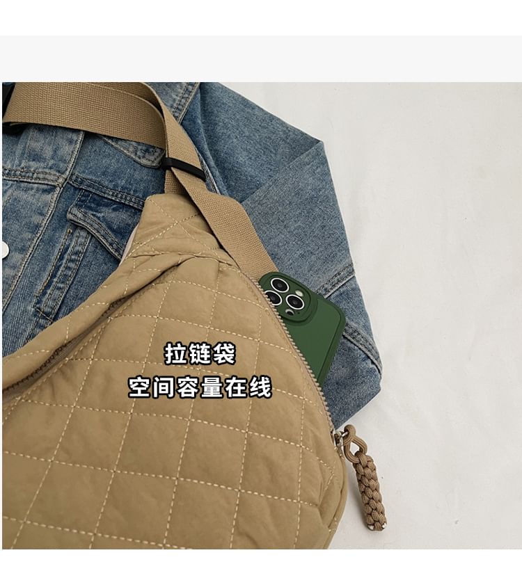 Nylon Zip Quilted Crossbody Bag Plain