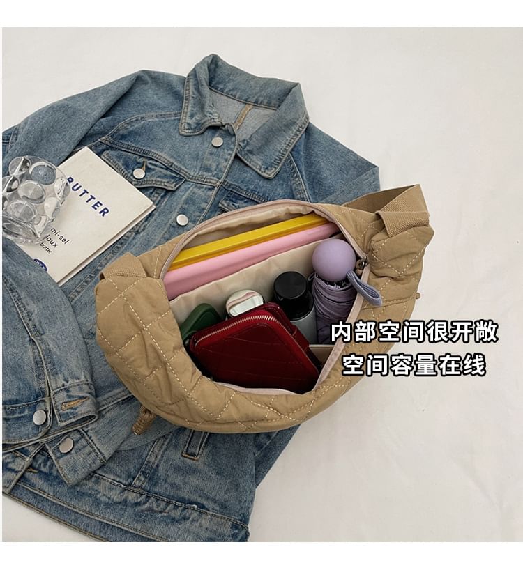 Nylon Zip Quilted Crossbody Bag Plain