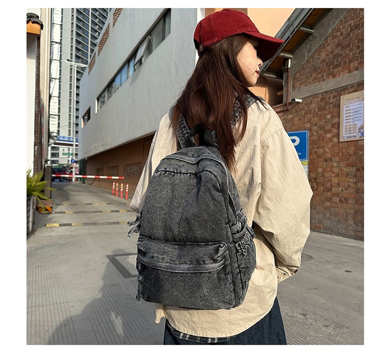 Denim Washed Backpack Zip