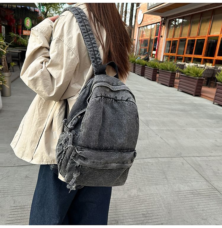 Denim Washed Backpack Zip