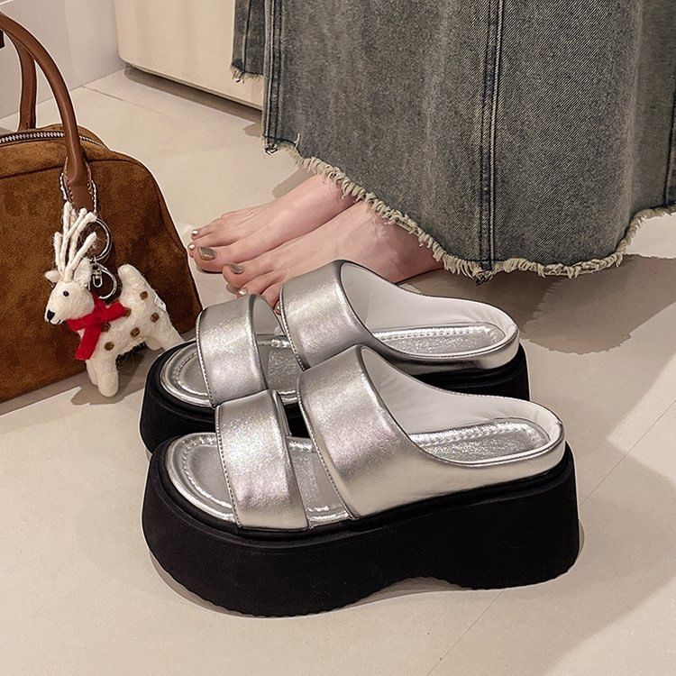 Slide Leather Platform Sandals Faux