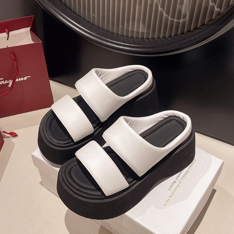 Slide Leather Platform Sandals Faux