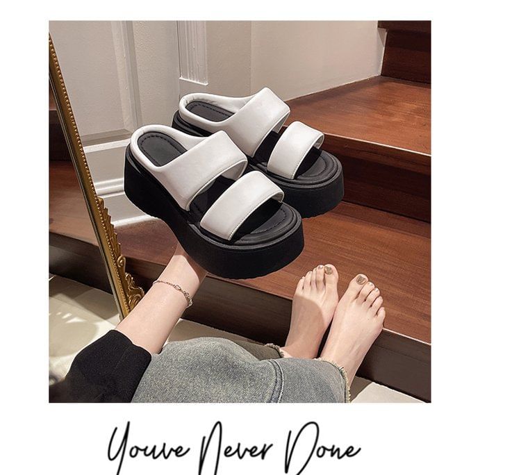 Slide Leather Platform Sandals Faux