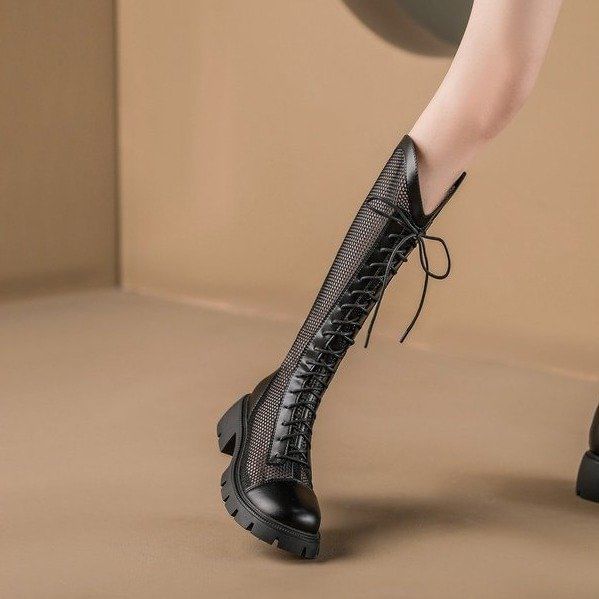 Boots Mesh Platform Panel Lace-Up Tall