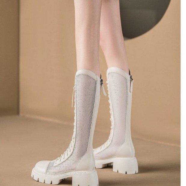 Boots Mesh Platform Panel Lace-Up Tall